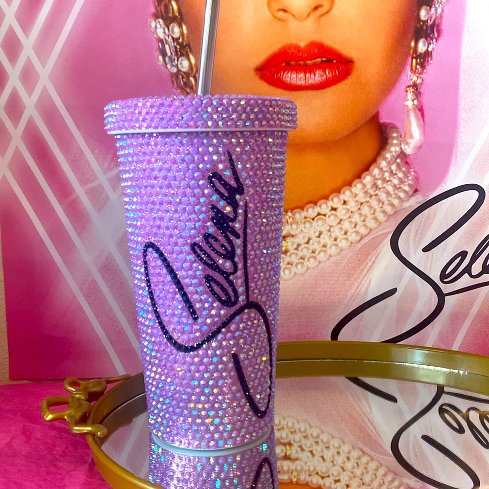 Lavender rhinestone Selena tumbler